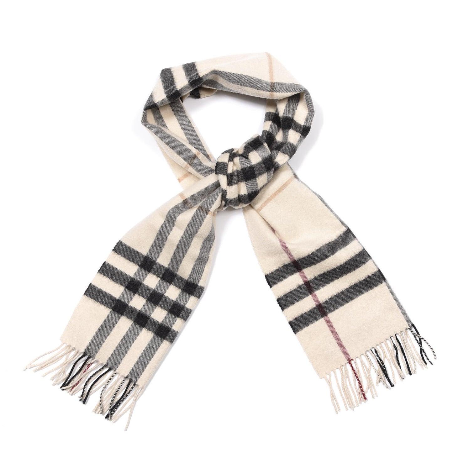 Cashmere Giant Check Fringe Scarf