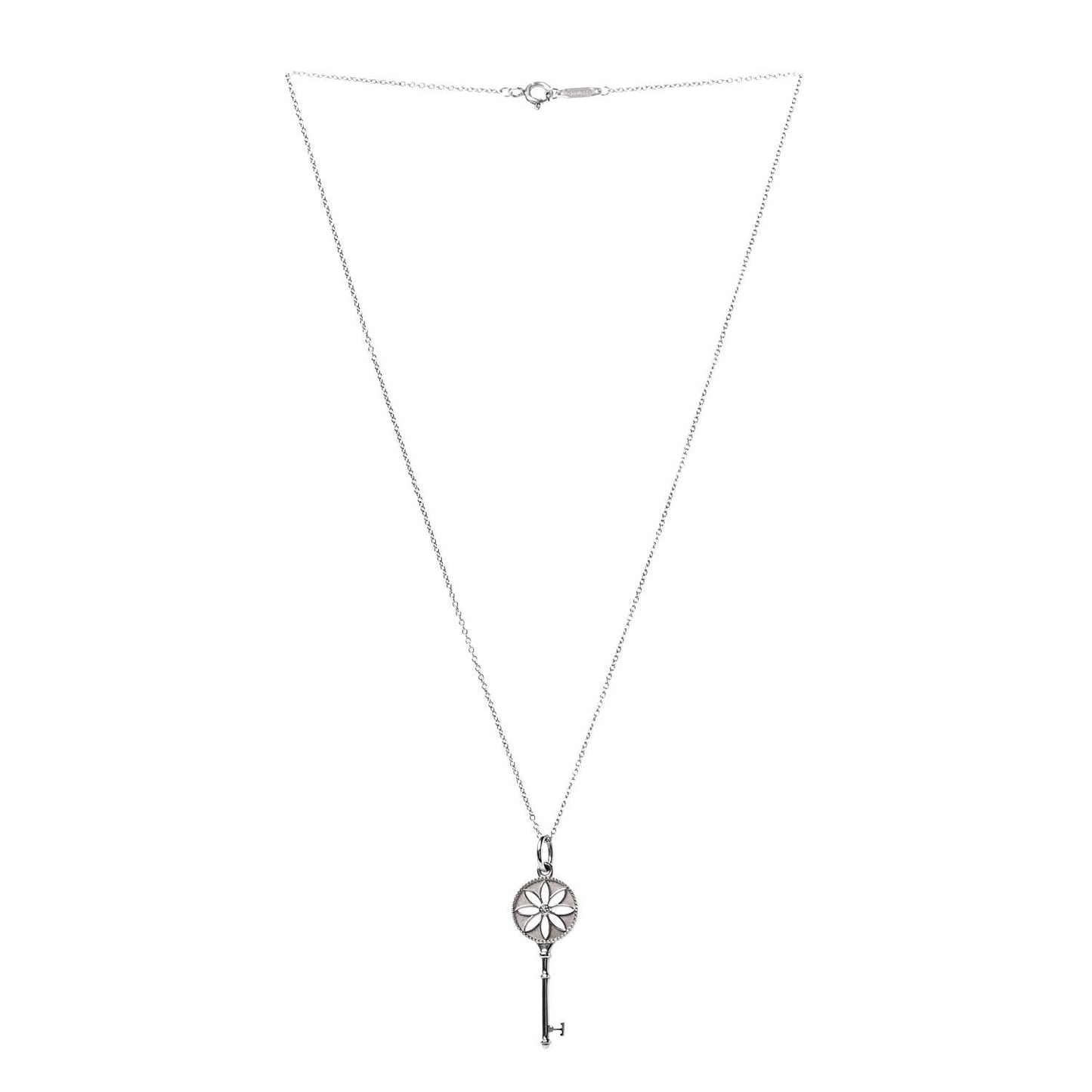 Sterling Silver Diamond Small Daisy Key Pendant Necklace