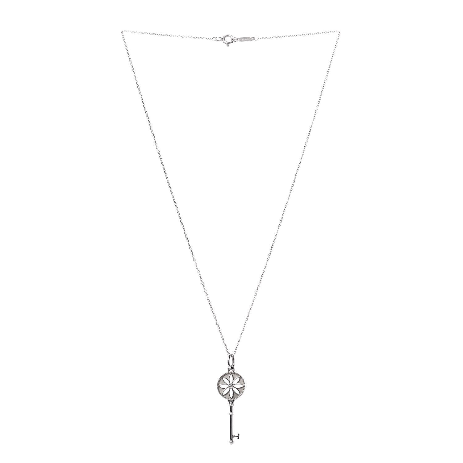 Tiffany Sterling Silver Diamond Small Daisy Key Pendant Necklace 3 of 8