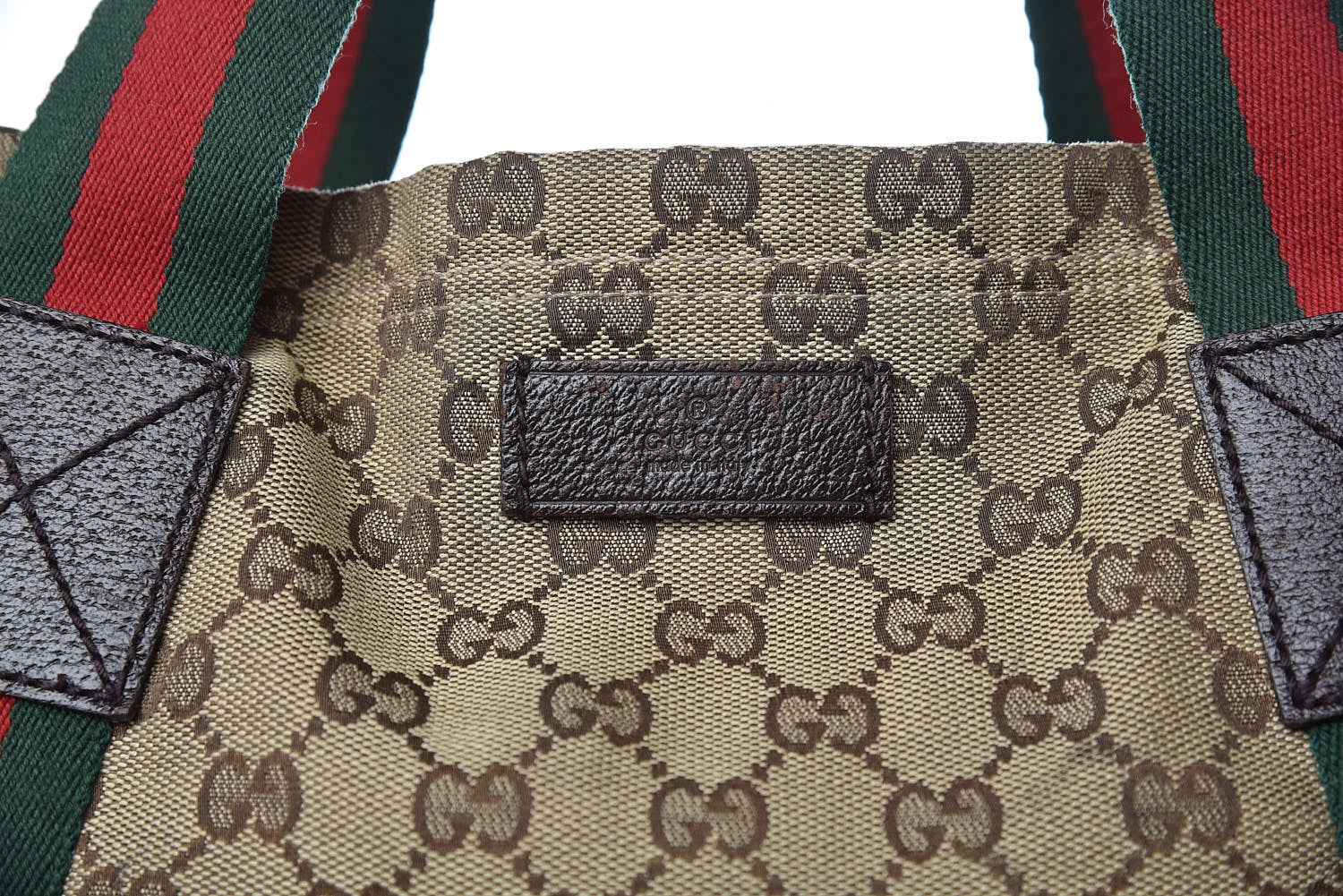 Gucci GG Monogram Medium Web Handle Vertical Tote Dark Brown 9 of 14