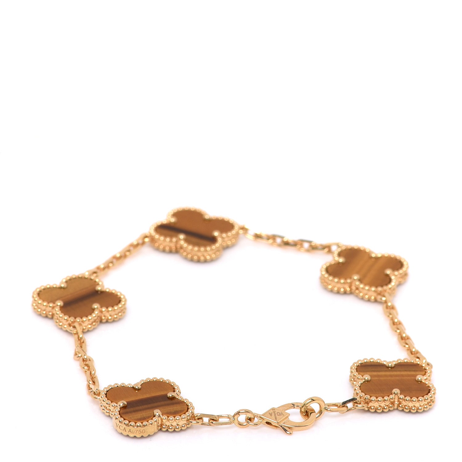Van Cleef & Arpels 18K Yellow Gold Tiger Eye 5 Motifs Vintage Alhambra Bracelet 2 of 6