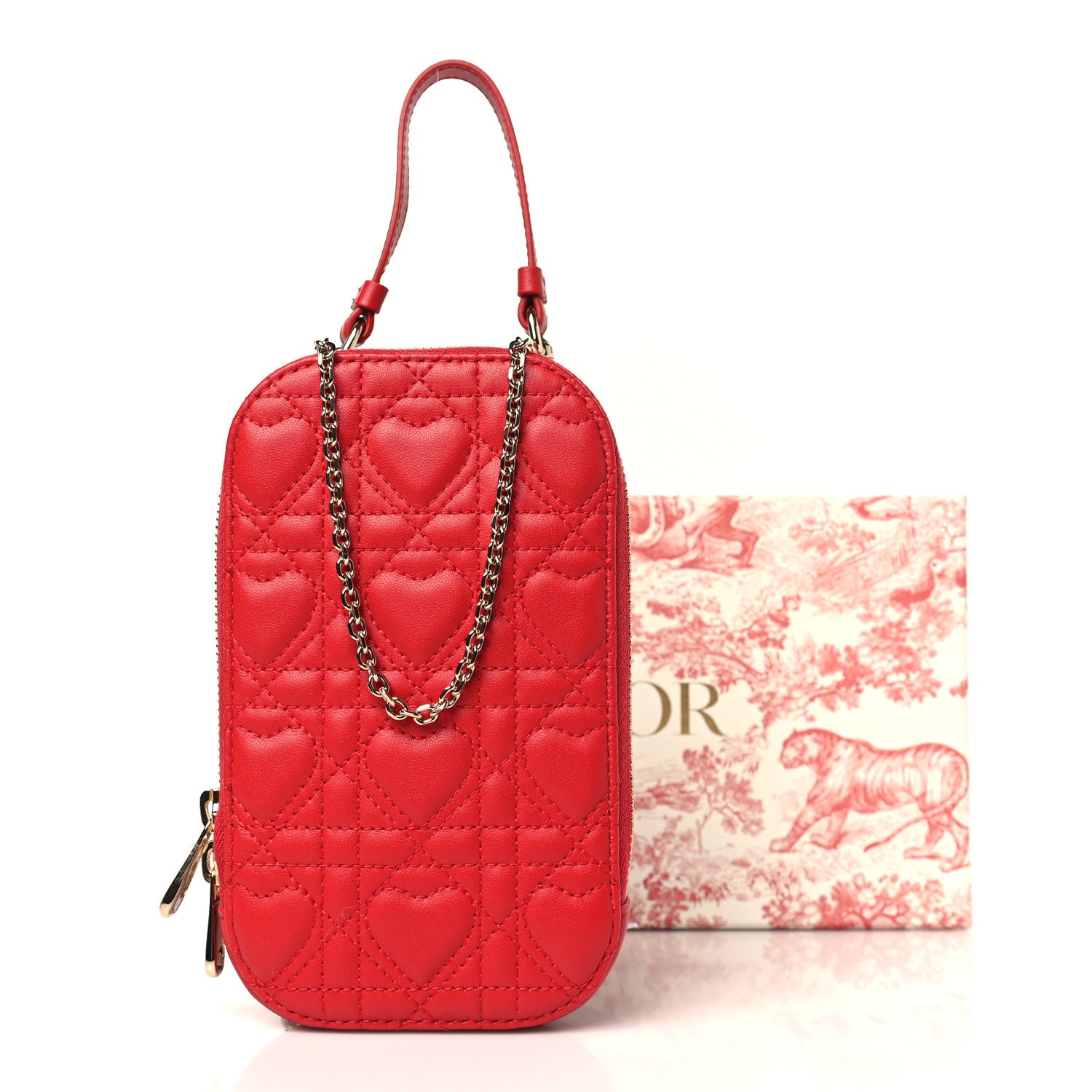 Christian Dior Lambskin Cannage Dioramour Lady Dior Phone Holder Bright Red 10 of 10