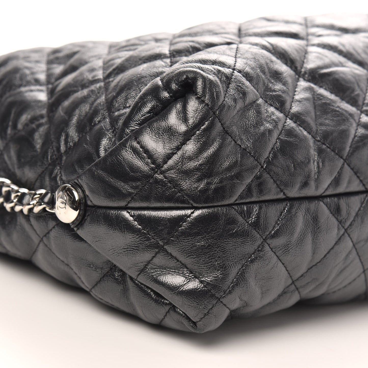 Metallic Crackled Calfskin Quilted Large Big Bang Hobo Black