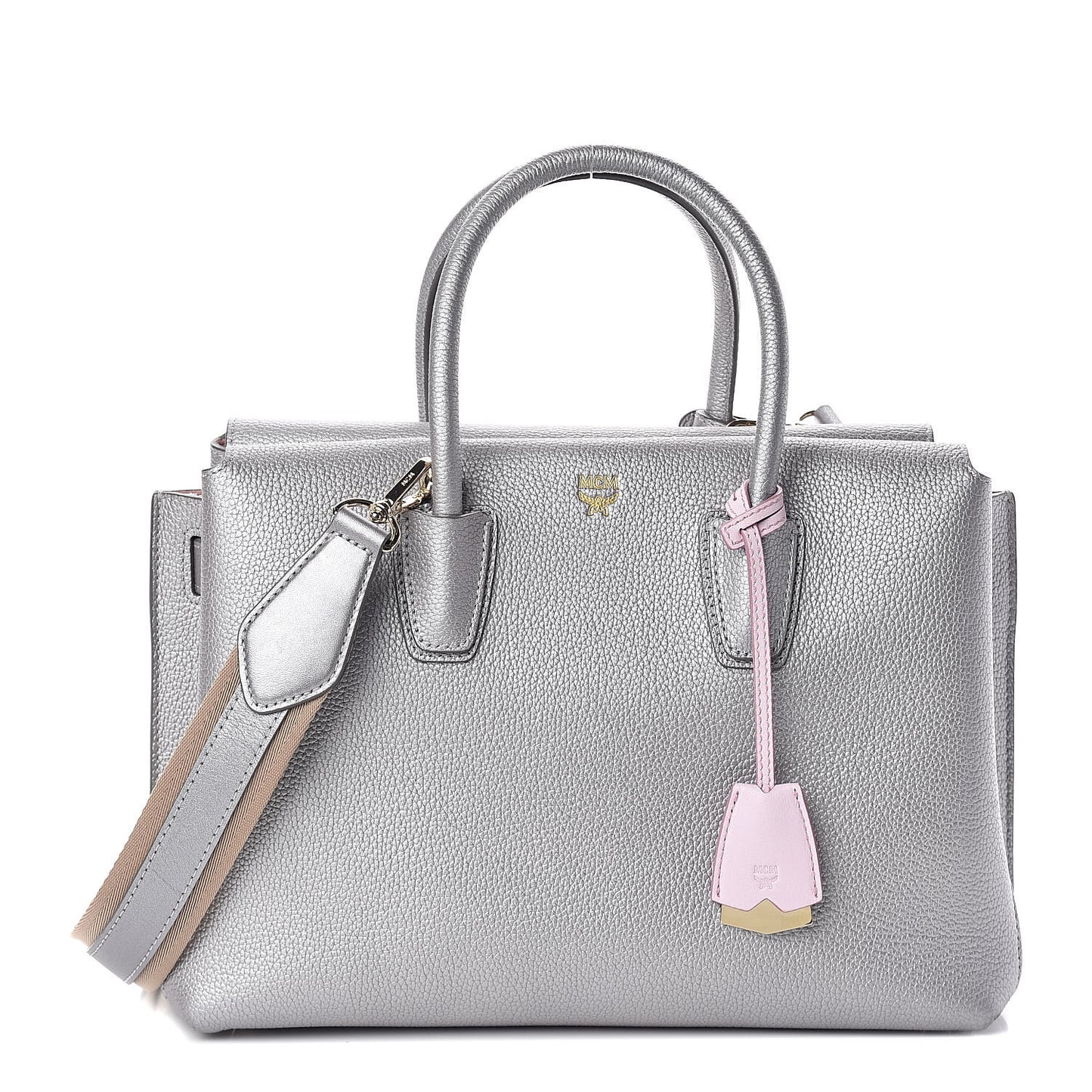 Metallic Grained Calfskin Medium Milla Tote Spike Silver