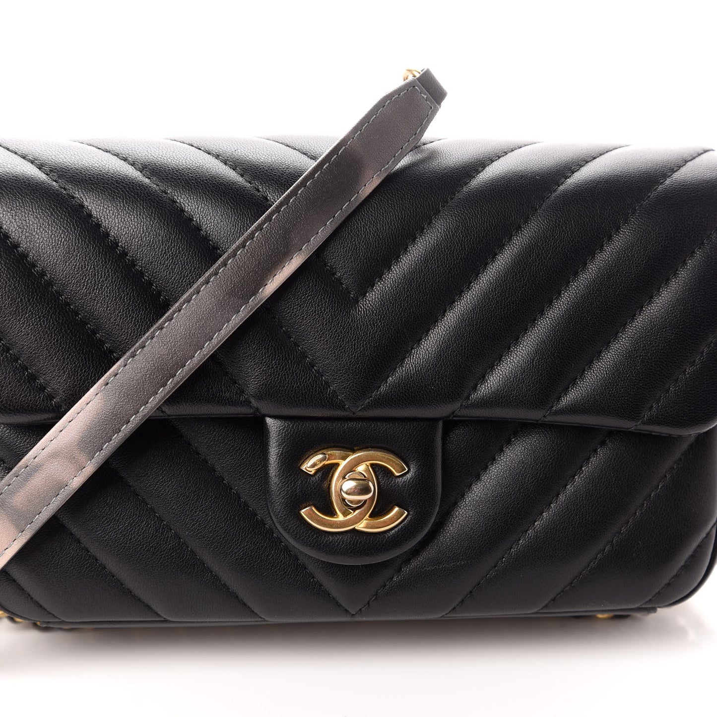 Lambskin Chevron Quilted Chain Around Mini Rectangular Flap Black