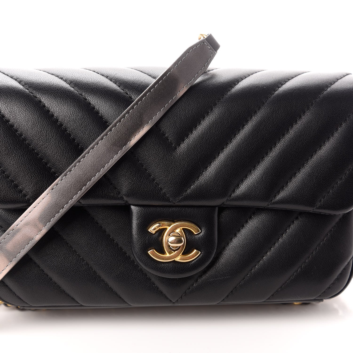 Chanel Lambskin Chevron Quilted Chain Around Mini Rectangular Flap Black 8 of 10