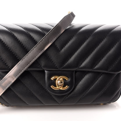 Chanel Lambskin Chevron Quilted Chain Around Mini Rectangular Flap Black 8 of 10