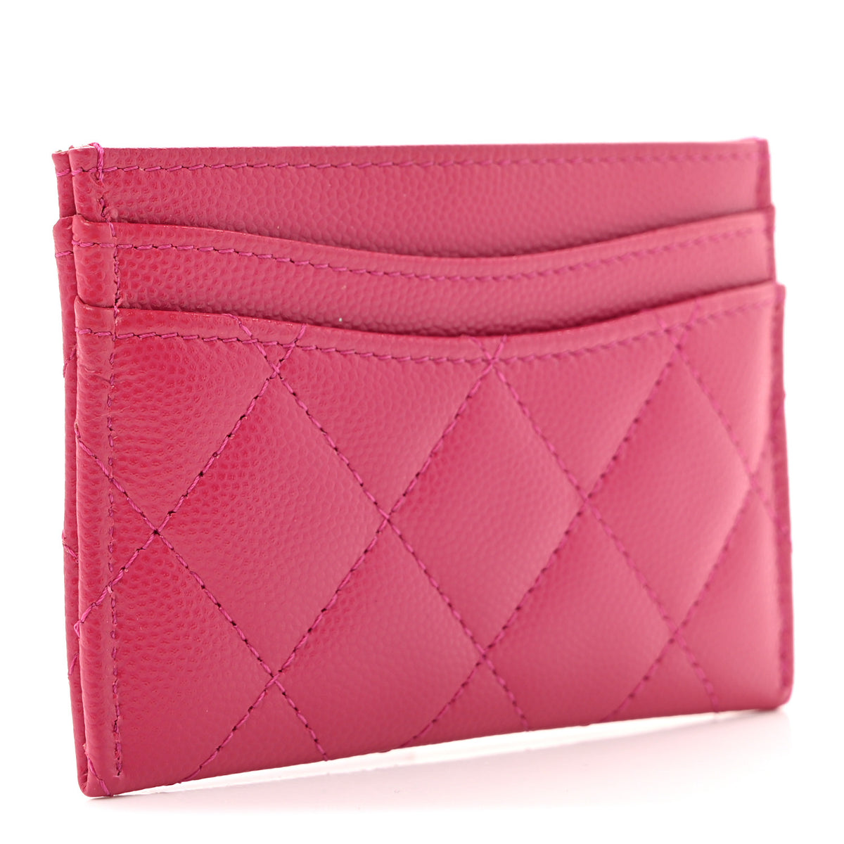 Caviar Quilted Card Holder Fuchsia