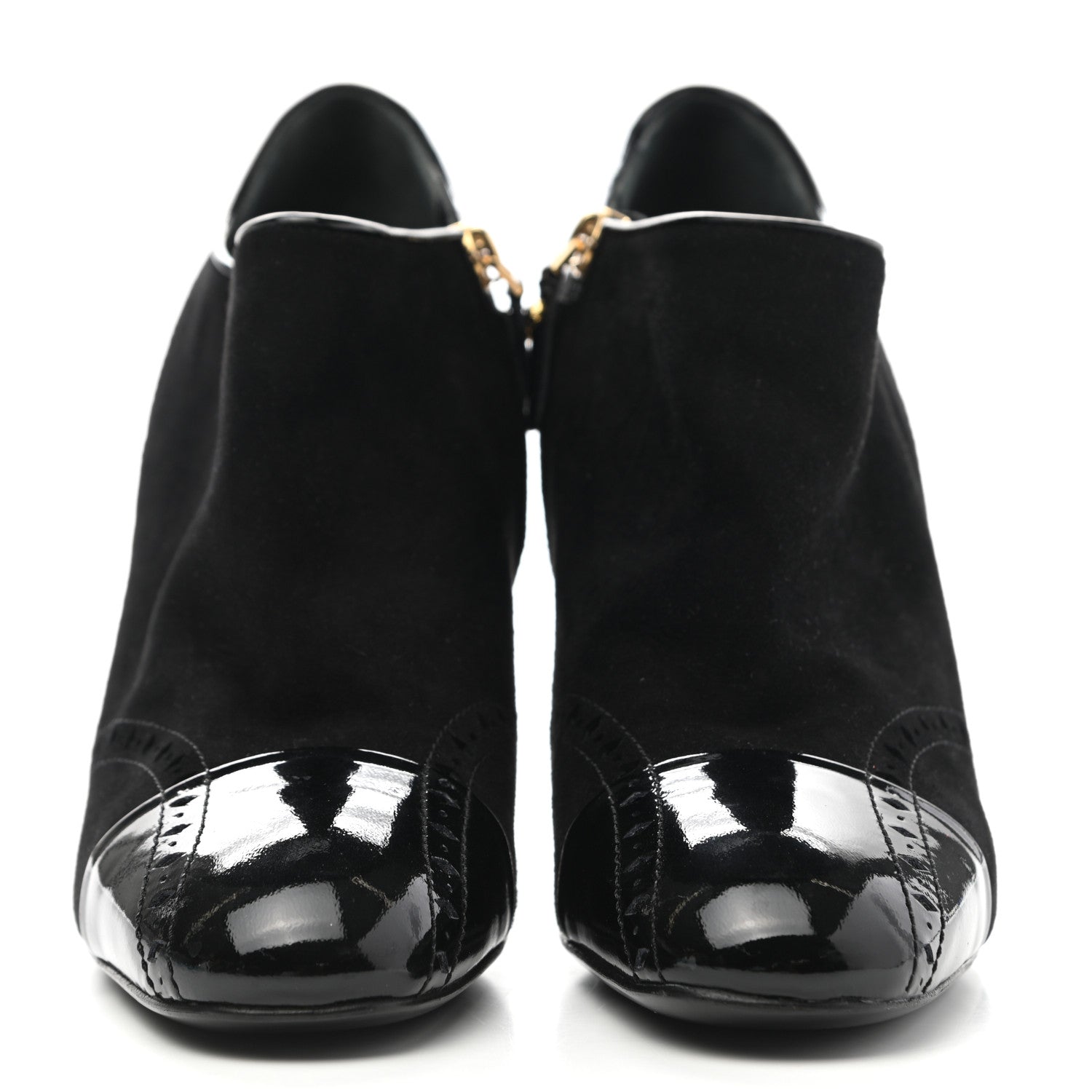 Louis Vuitton Patent Suede Cap Toe Mia Low Boots 38.5 Black 2 of 9