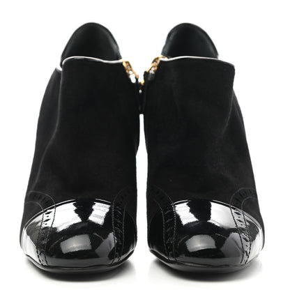 Louis Vuitton Patent Suede Cap Toe Mia Low Boots 38.5 Black 2 of 9
