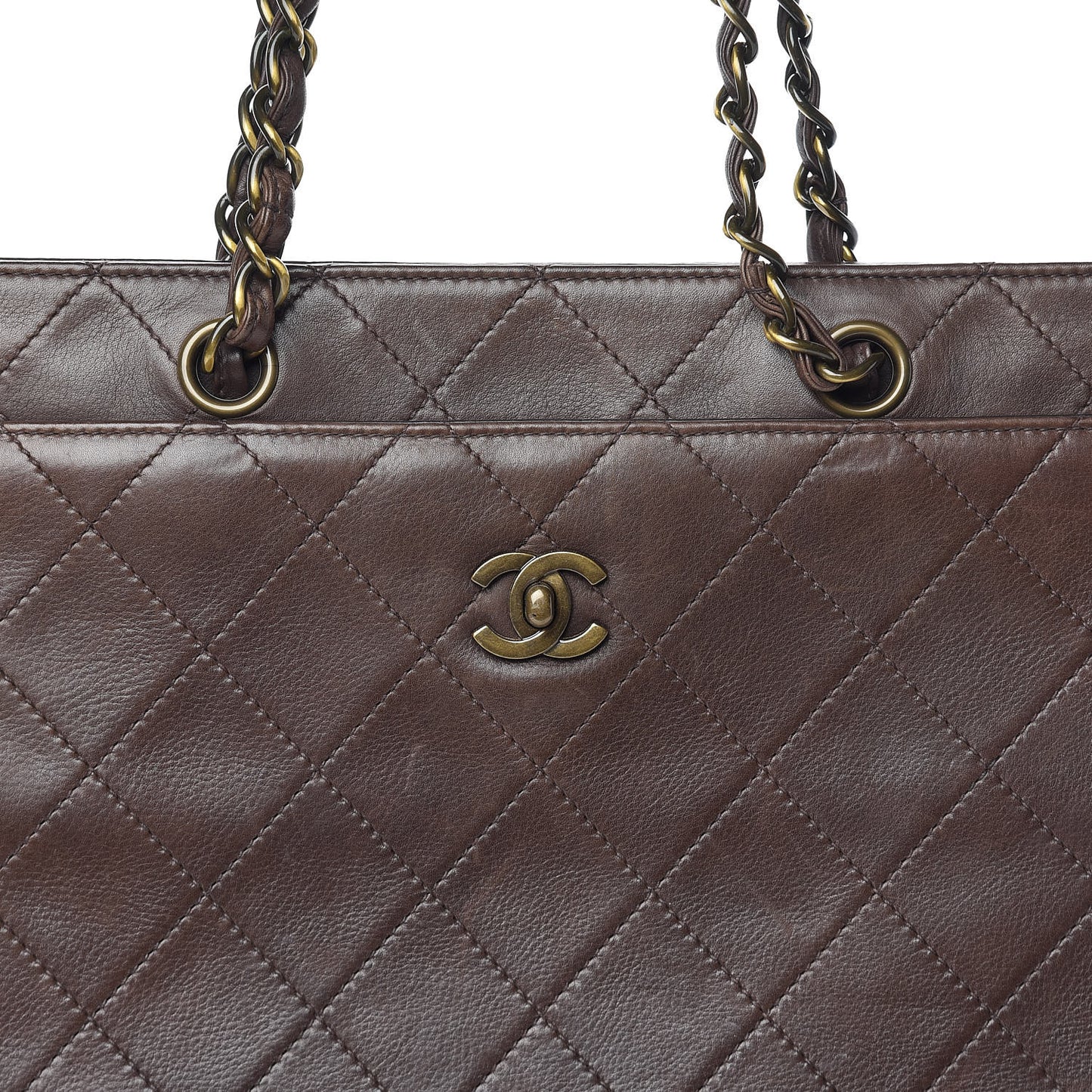 Calfskin Stitched CC Tote Dark Brown