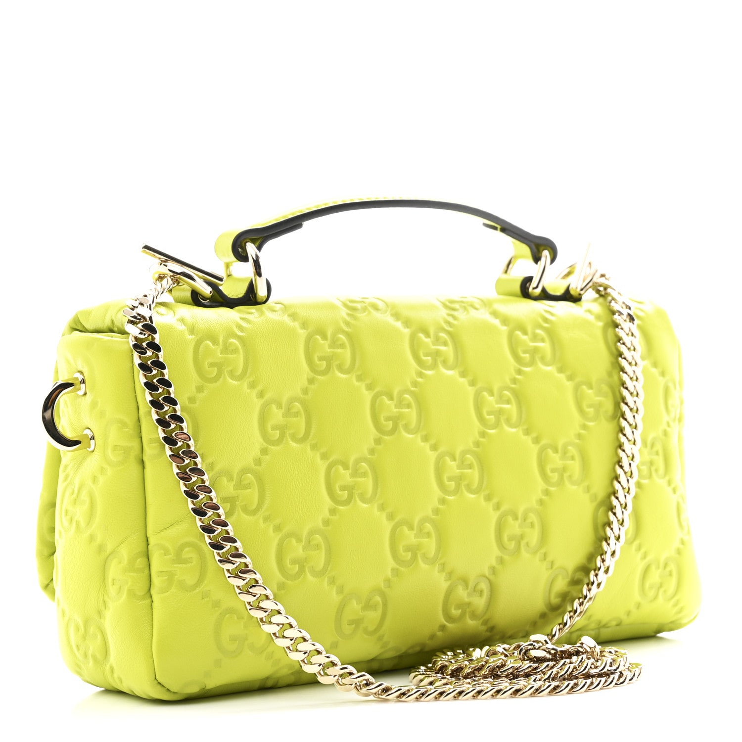 Gucci Lambskin Embossed Mini GG Milano Top Handle Shoulder Bag Light Green 3 of 10