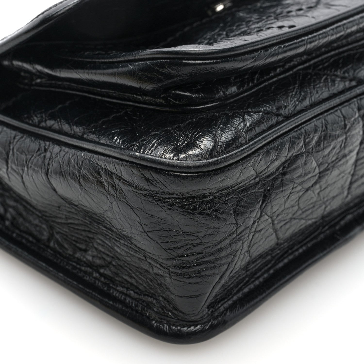 Saint Laurent Crinkled Calfskin Matelasse Monogram Baby Niki Chain Satchel Black 8 of 9