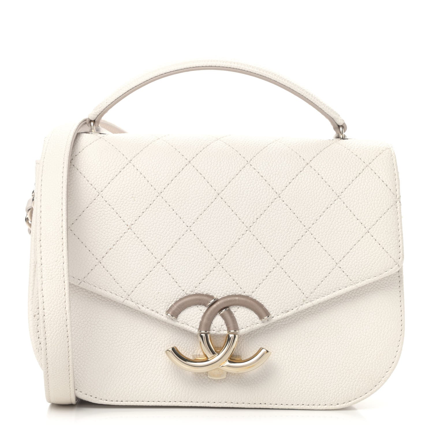 Chanel Grained Calfskin Quilted Small Cuba Top Handle Flap White 1 of 4
