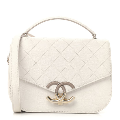 Chanel Grained Calfskin Quilted Small Cuba Top Handle Flap White 1 of 4