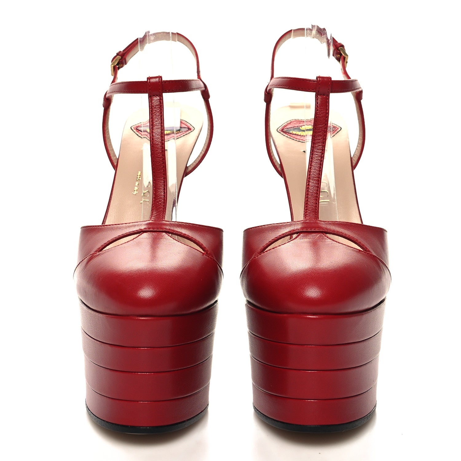Gucci Malaga Kid Angel T-Strap Platform High Heel Pumps 38.5 Red 2 of 8