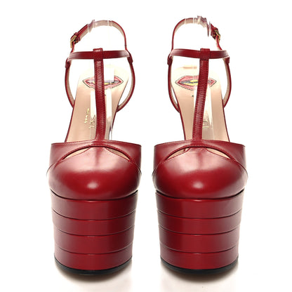 Gucci Malaga Kid Angel T-Strap Platform High Heel Pumps 38.5 Red 2 of 8