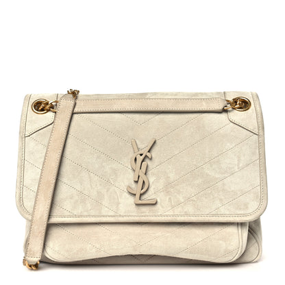 Saint Laurent Suede Monogram Medium Niki Chain Satchel Light Beige 1 of 10