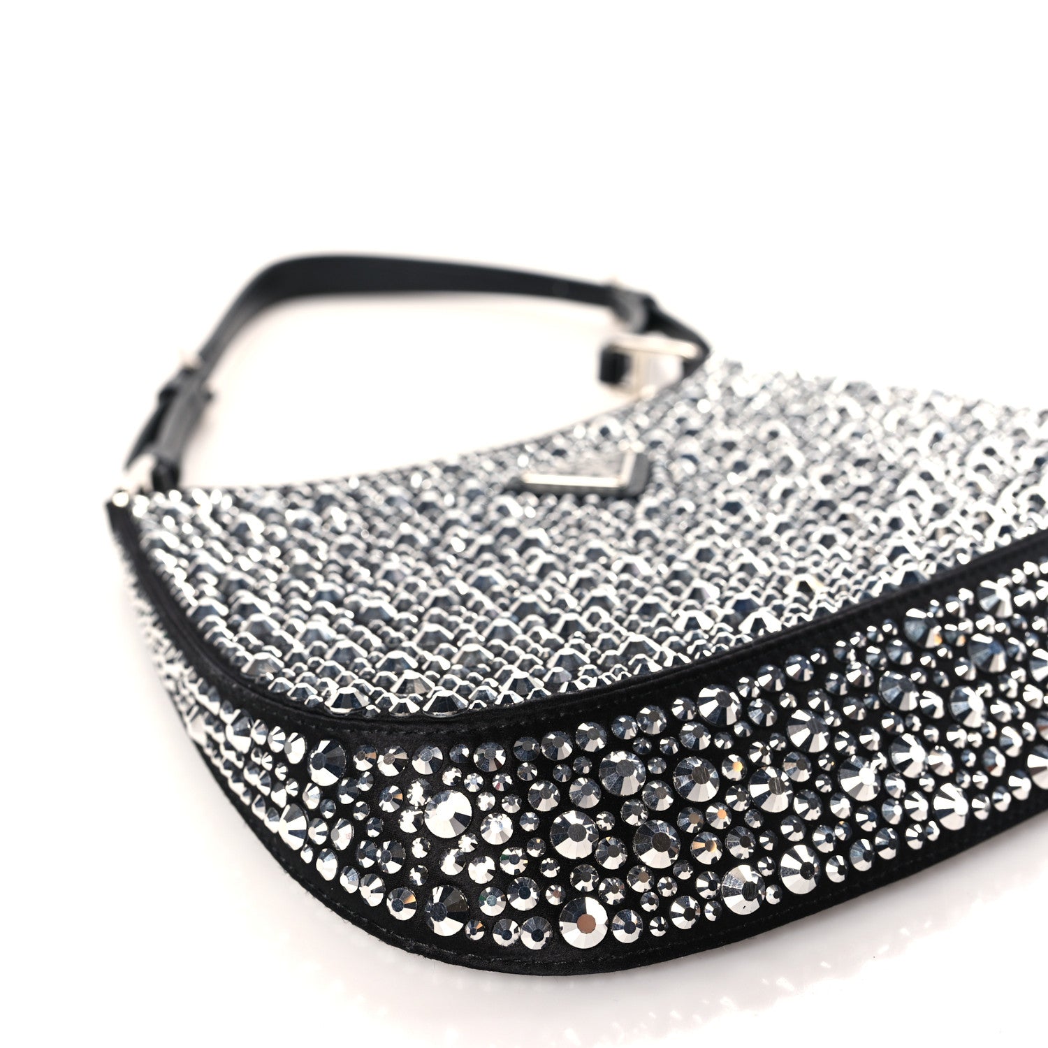 Prada Satin Crystal Cleo Adjustable Strap Shoulder Bag Metal 8 of 9