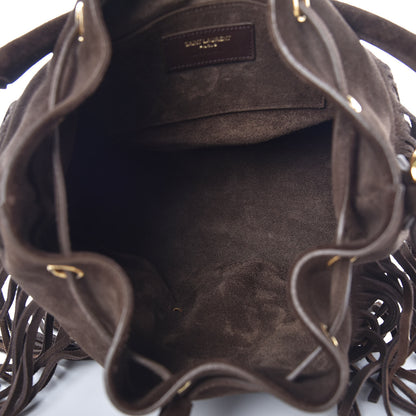 Saint Laurent Suede Calfskin Small Emmanuelle Fringe Bucket Bag Black 6 of 12