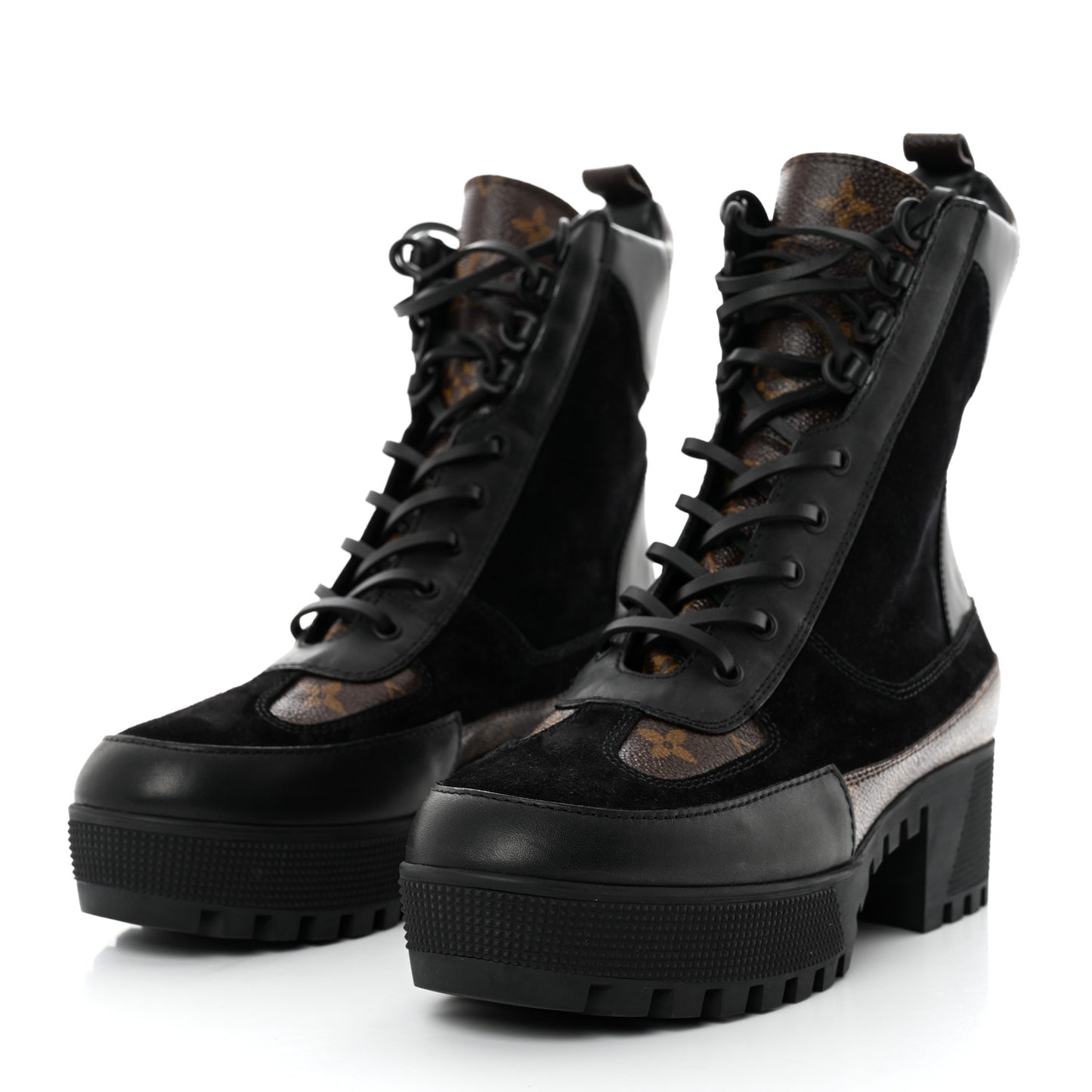 Suede Calfskin Monogram Laureate Platform Desert Boots 41 Black