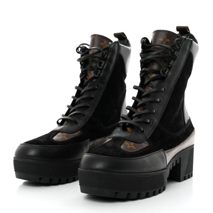 Louis Vuitton Suede Calfskin Monogram Laureate Platform Desert Boots 41 Black 3 of 8
