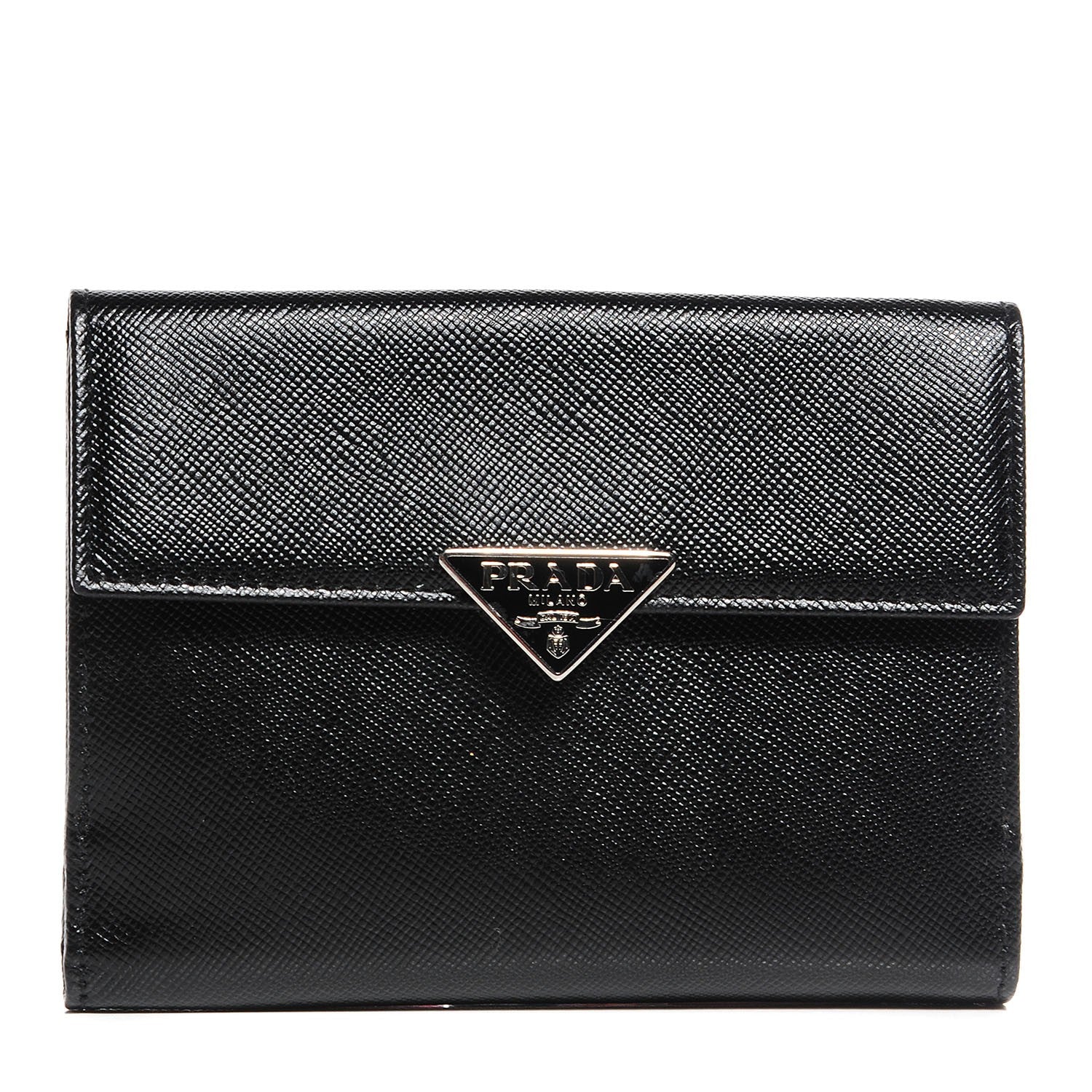 Prada Saffiano Medium Flap Bi-Fold Wallet Black 1 of 9