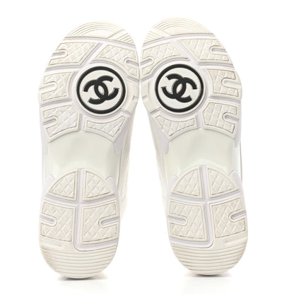Chanel Suede Calfskin Fabric CC Sneakers 39.5 White 5 of 8