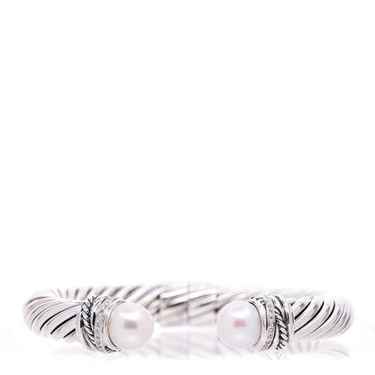 David Yurman Sterling Silver Diamond Pearl 10mm Crossover Hinge Bracelet 1 of 6