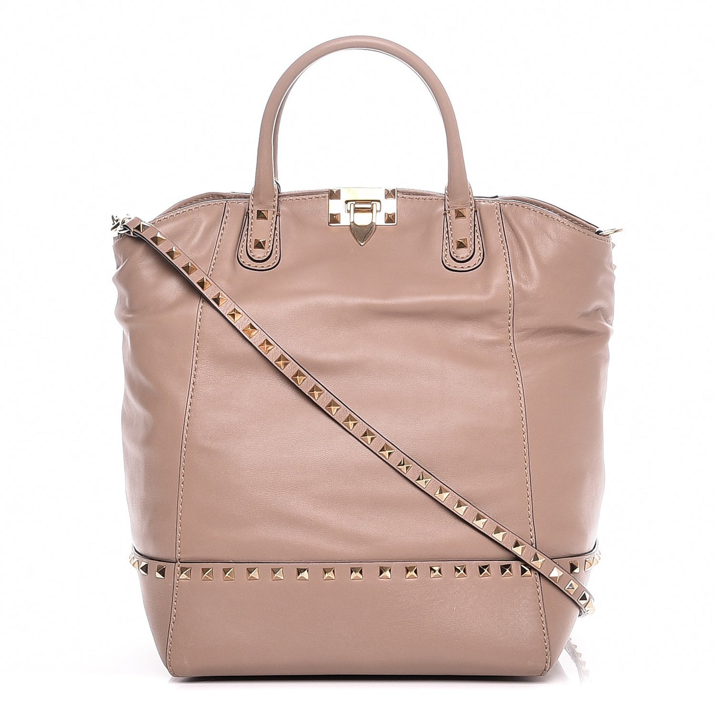 Calfskin Rockstud New Dome Bucket Tote Poudre