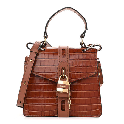 Chloe Calfskin Crocodile Embossed Small Aby Day Shoulder Bag Sepia Brown 1 of 10