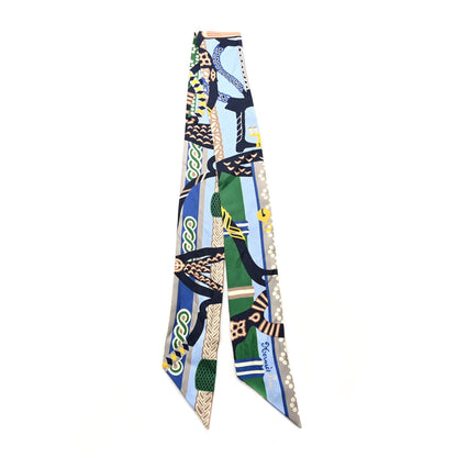 Hermes Silk Fantaisie D'Etriers Twilly Bleu Ciel Vert Marine 2 of 4