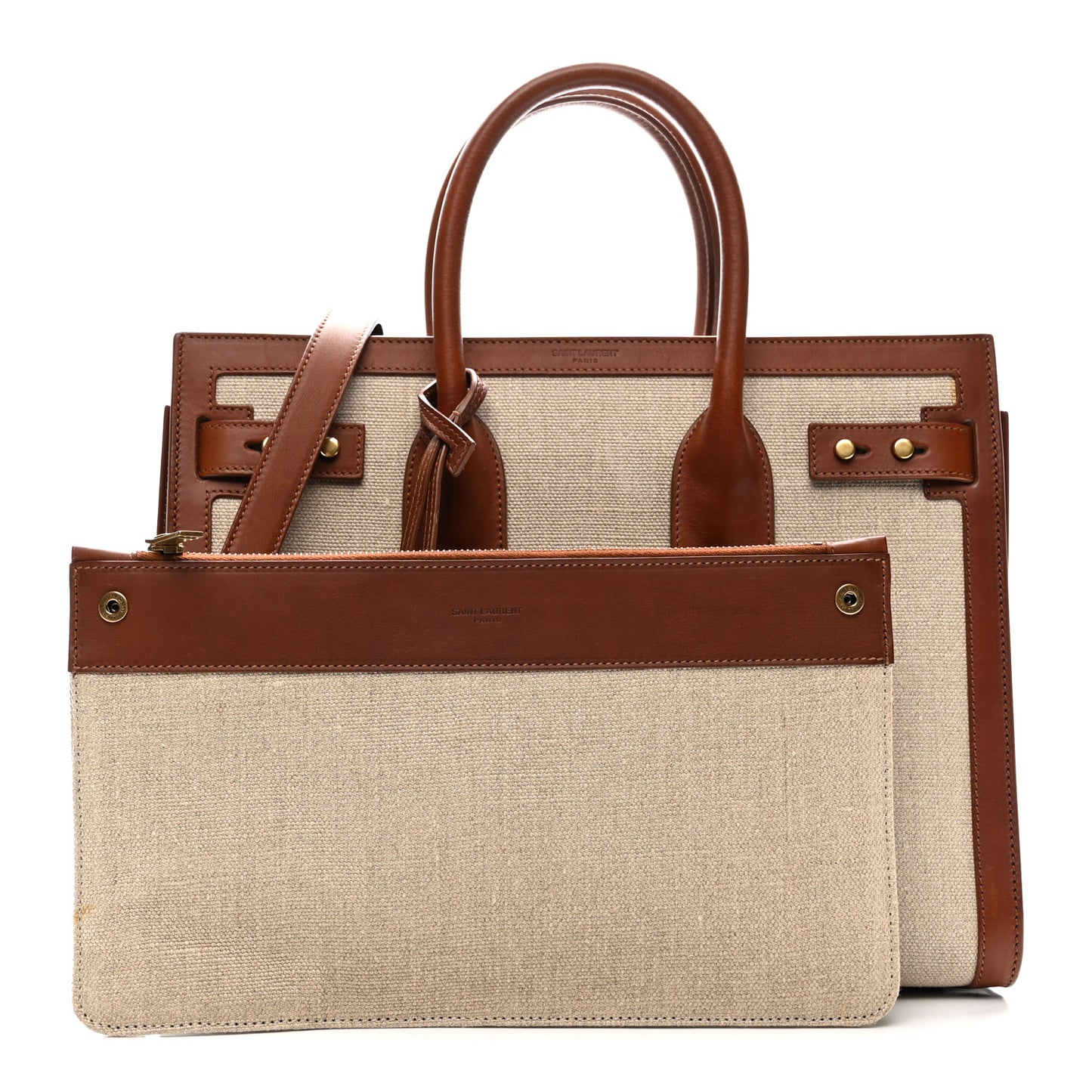 Linen Calfskin Small Souple Sac De Jour Cognac
