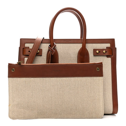 Saint Laurent Linen Calfskin Small Souple Sac De Jour Cognac 2 of 12