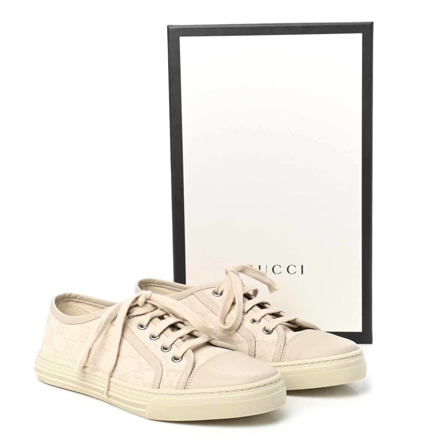 Gucci Washed Cotton GG Monogram Calfskin Womens Low Top Sneakers 36.5 White Mystic White Great White 10 of 10