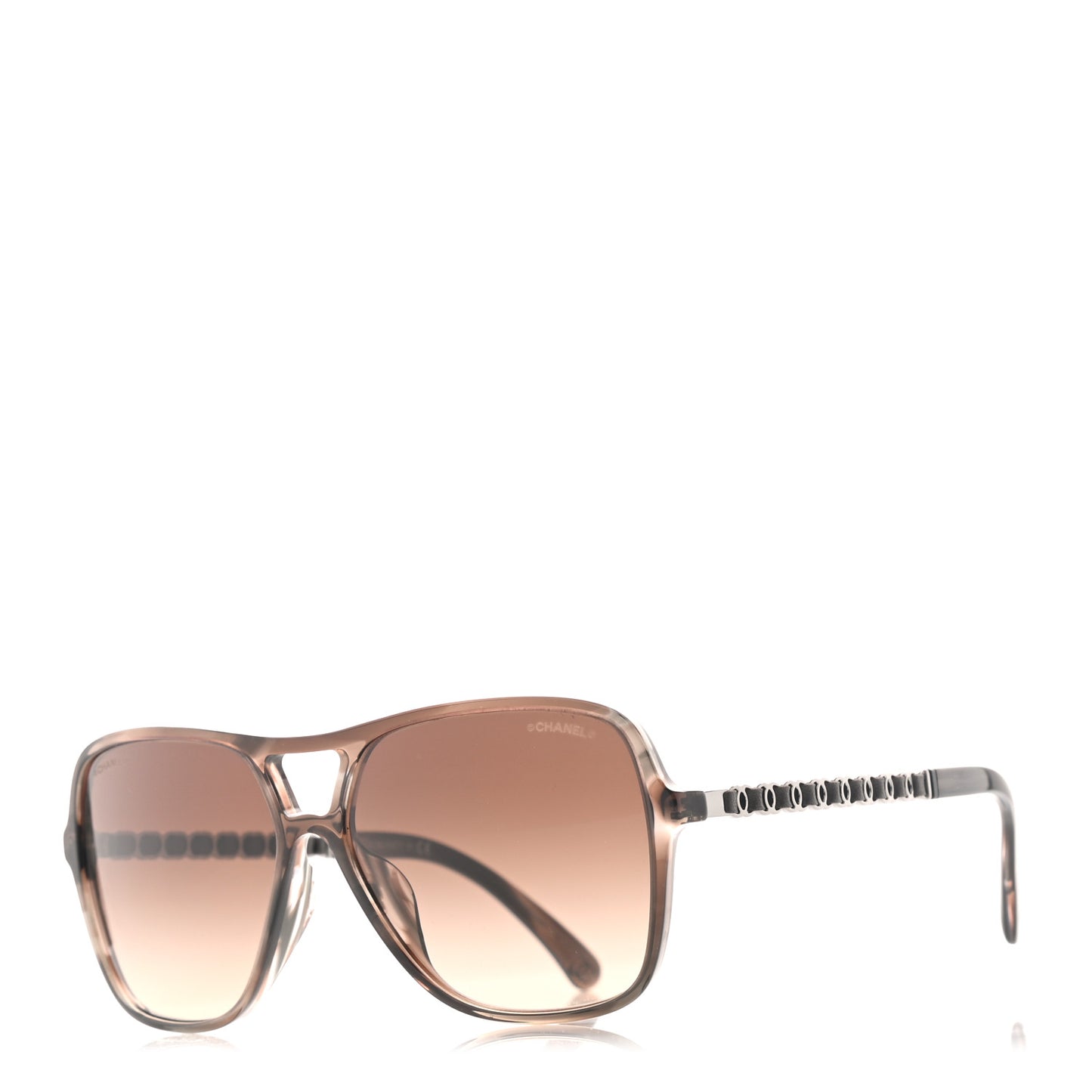 Metal Calfskin Polarized CC Chain Pilot Sunglasses 5439-Q-A Brown