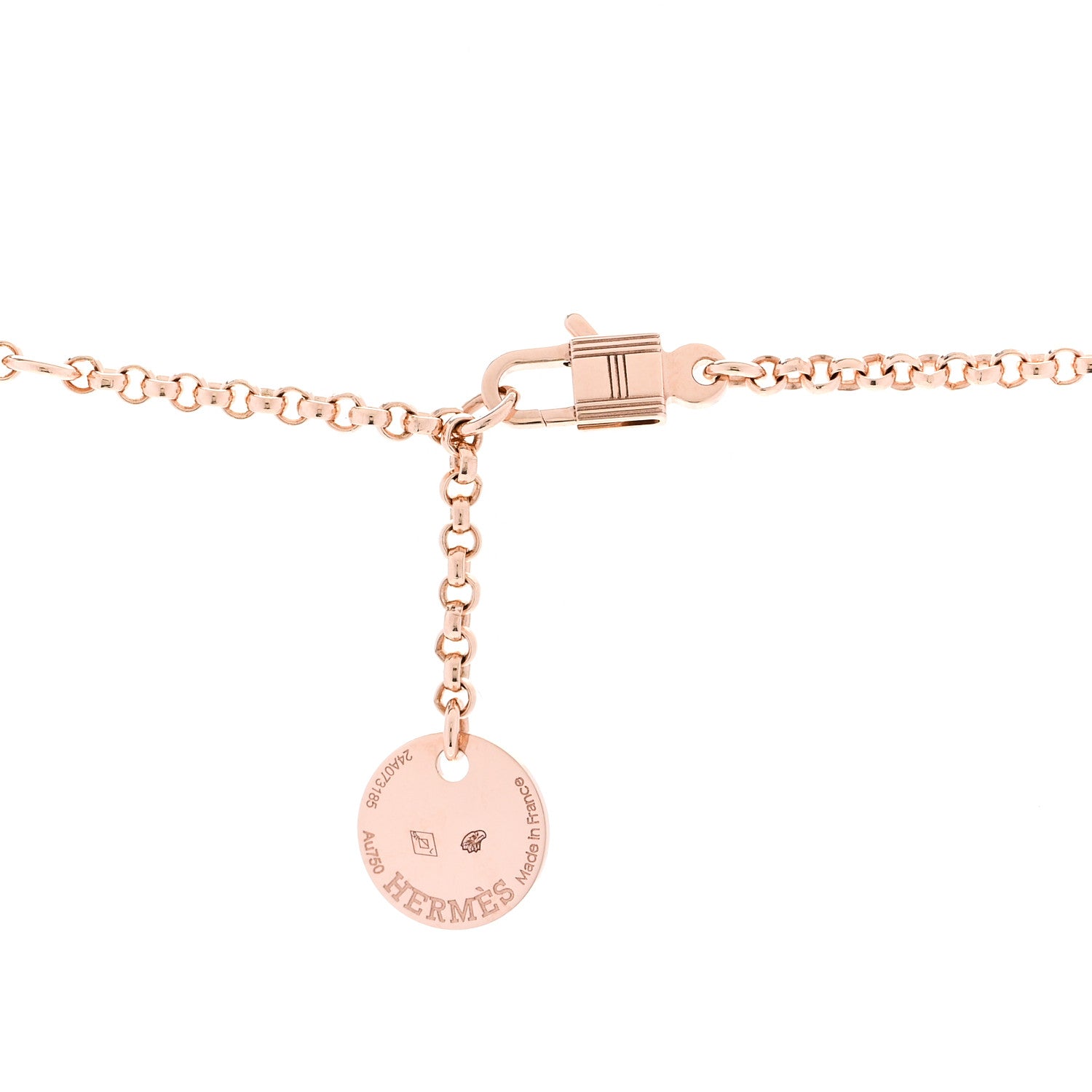 Hermes 18K Rose Gold Diamond PM Kelly Clochette Necklace 4 of 5