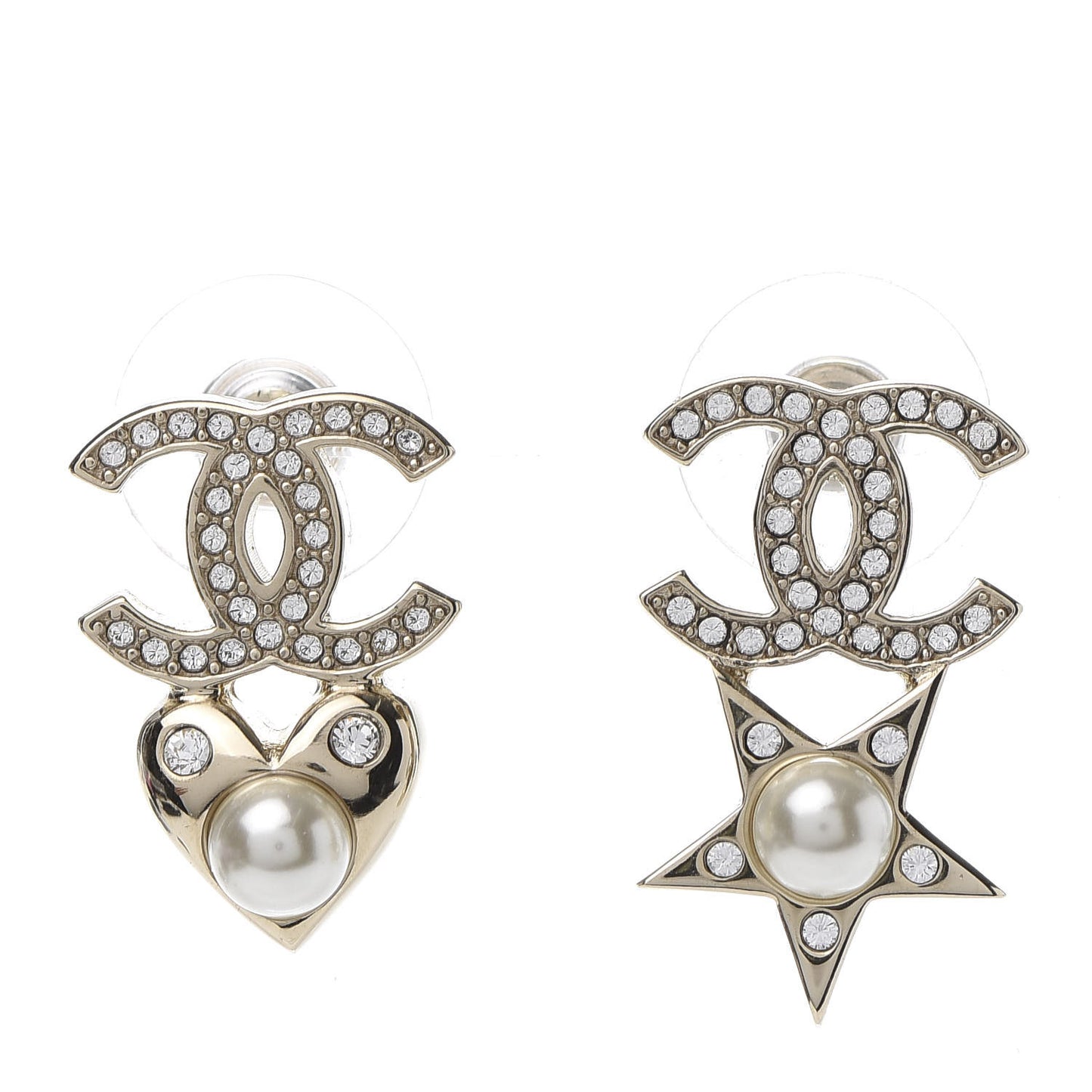 Crystal Pearl Charming Winter CC Star Heart Earrings Gold