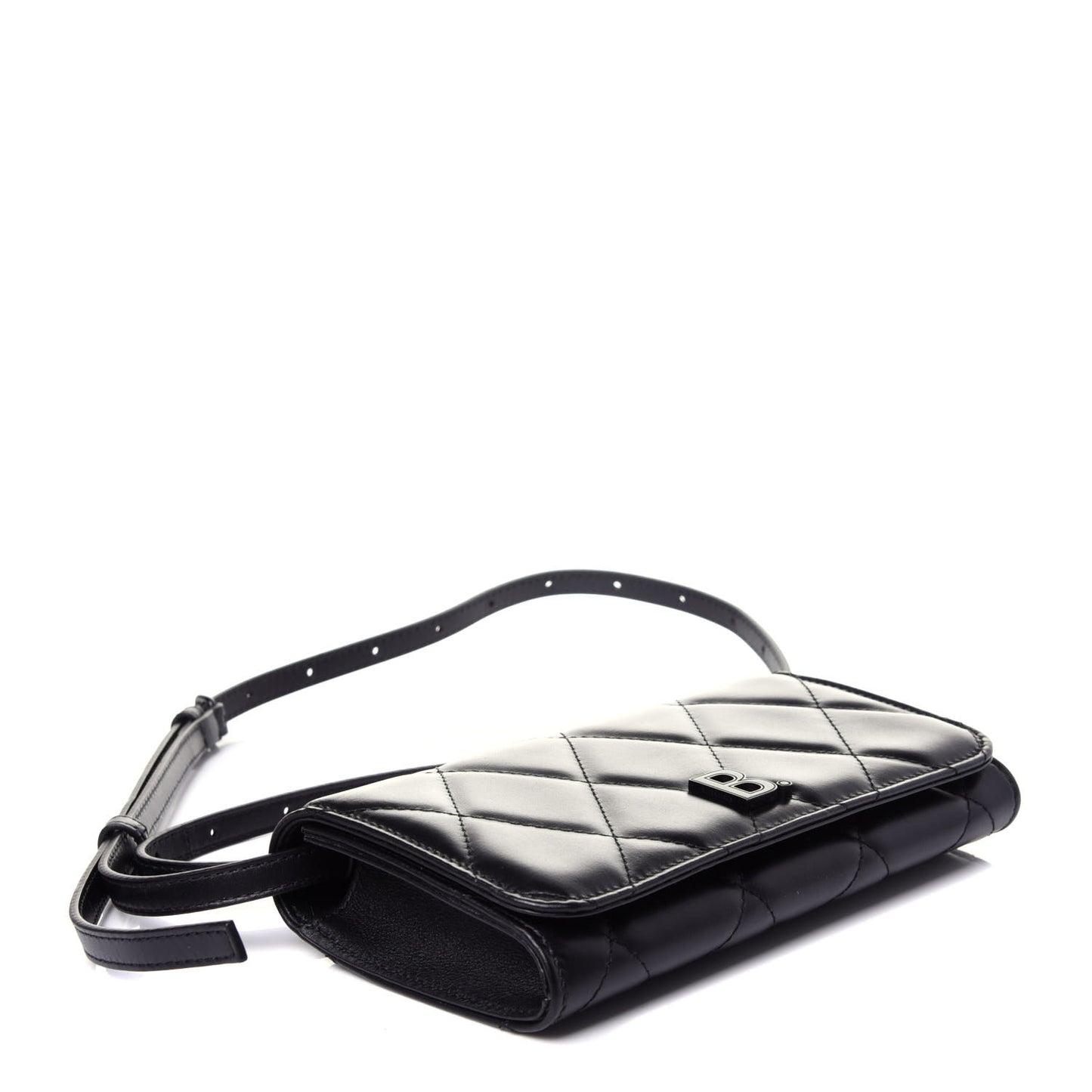 Nappa Calfskin Quilted Touch B Phone Holder With Strap Black