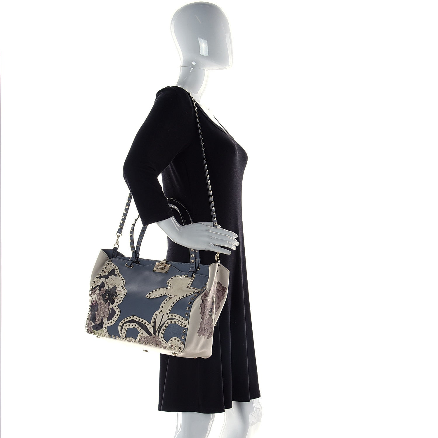 Valentino Garavani Vitello Monogram Kimono 1997 Print Medium Rockstud Tote Light Blue 2 of 11
