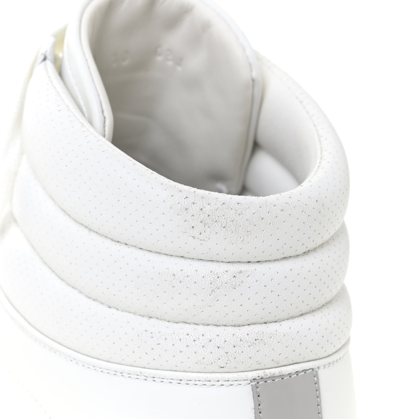 Calfskin Interlocking G Perforated Mens Ace High Top Sneakers 10 White Great White Grey Sky