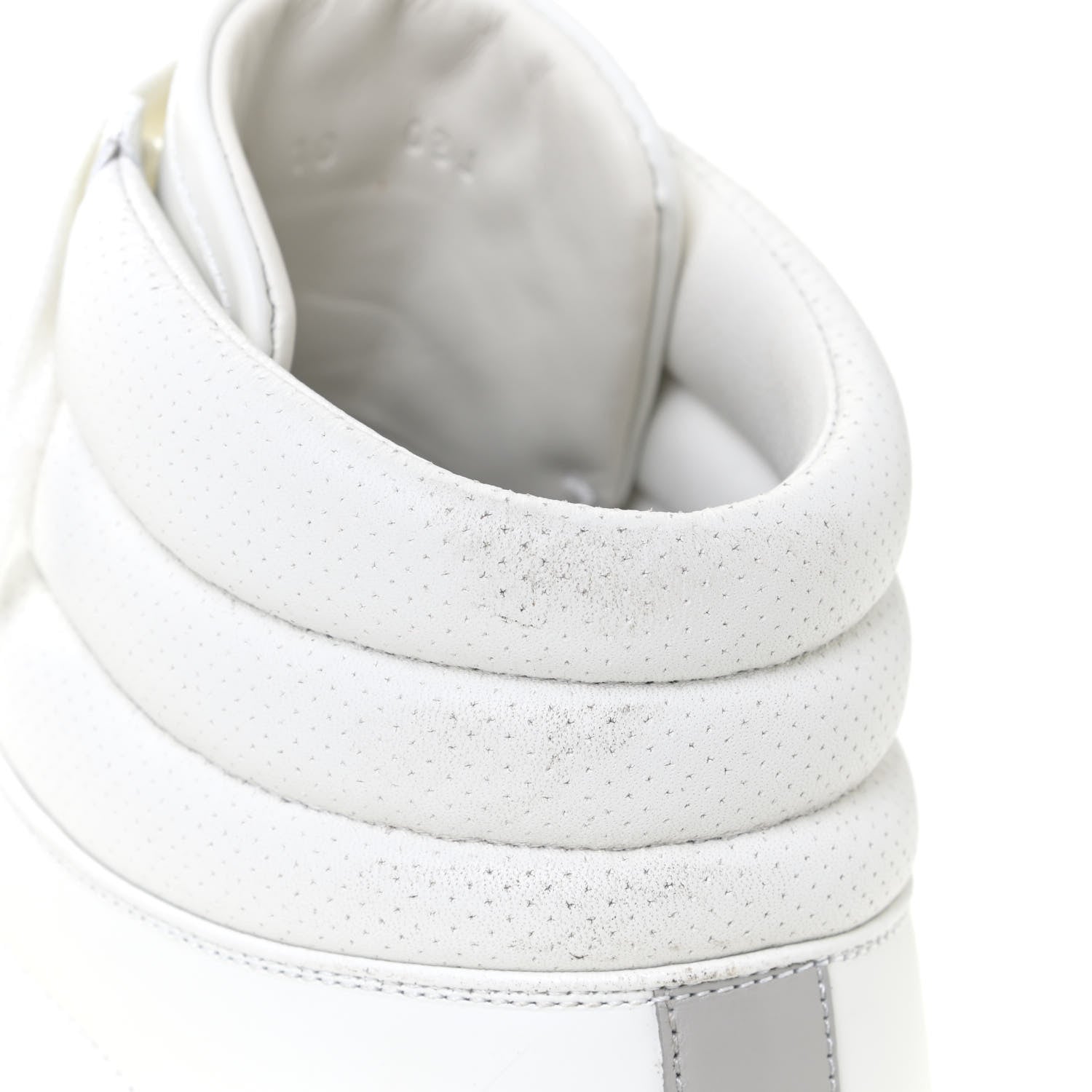 Gucci Calfskin Interlocking G Perforated Mens Ace High Top Sneakers 10 White Great White Grey Sky 13 of 15