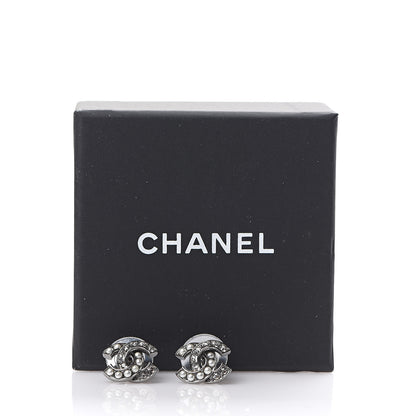 Chanel Pearl Crystal CC Earrings Ruthenium 5 of 5