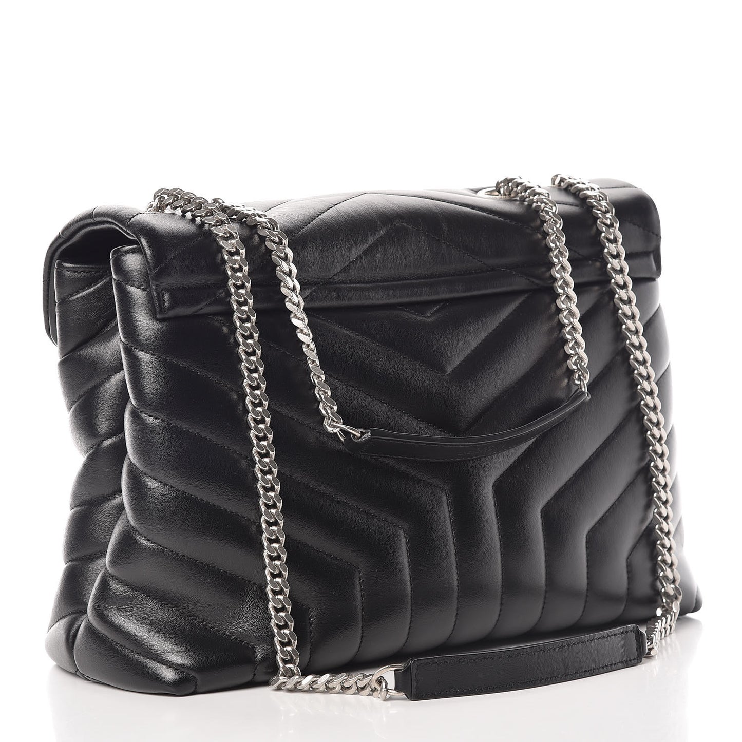 Calfskin Y Quilted Monogram Medium Loulou Chain Satchel Black