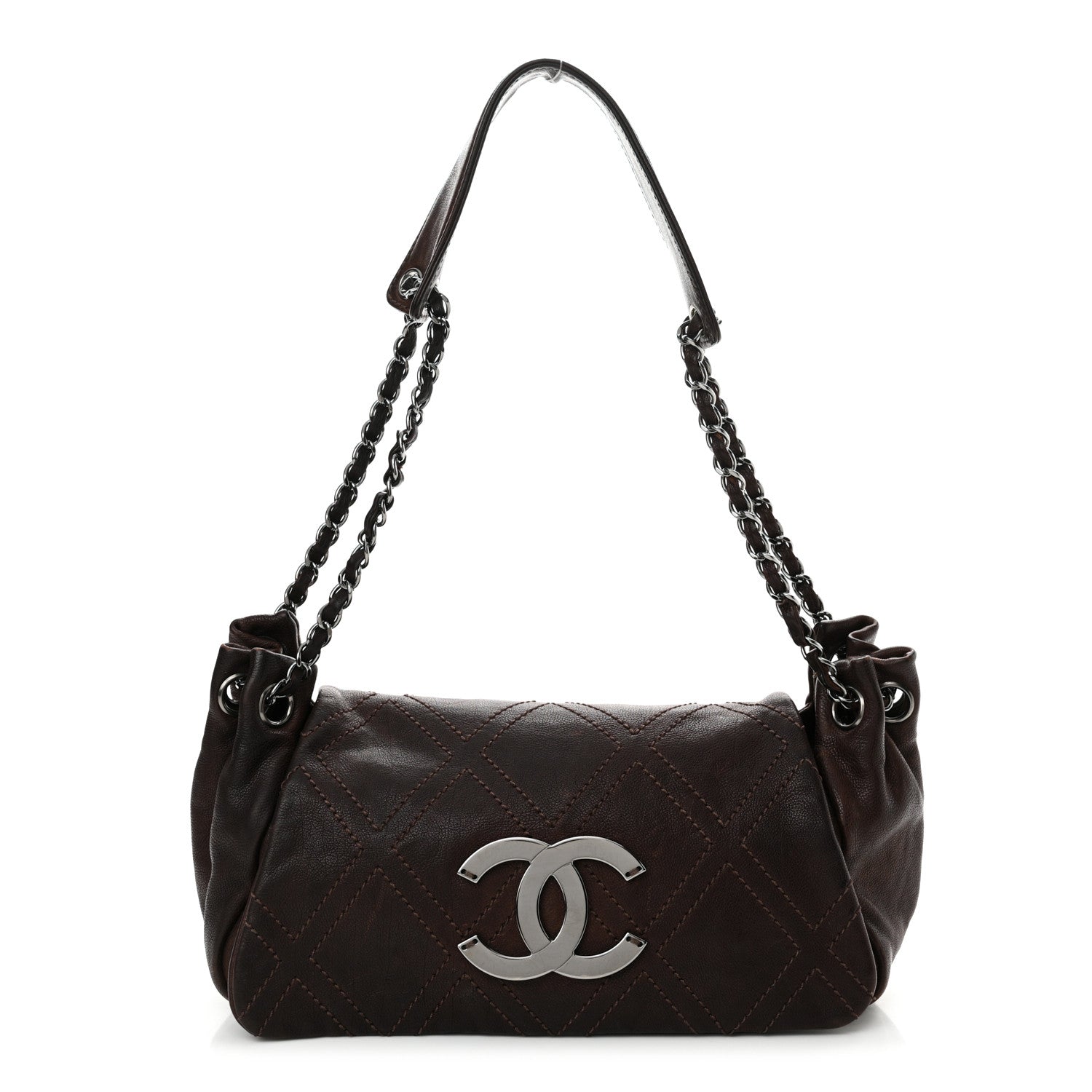 Chanel Calfskin Diamond Stitch Accordion Flap Brown 1 of 17
