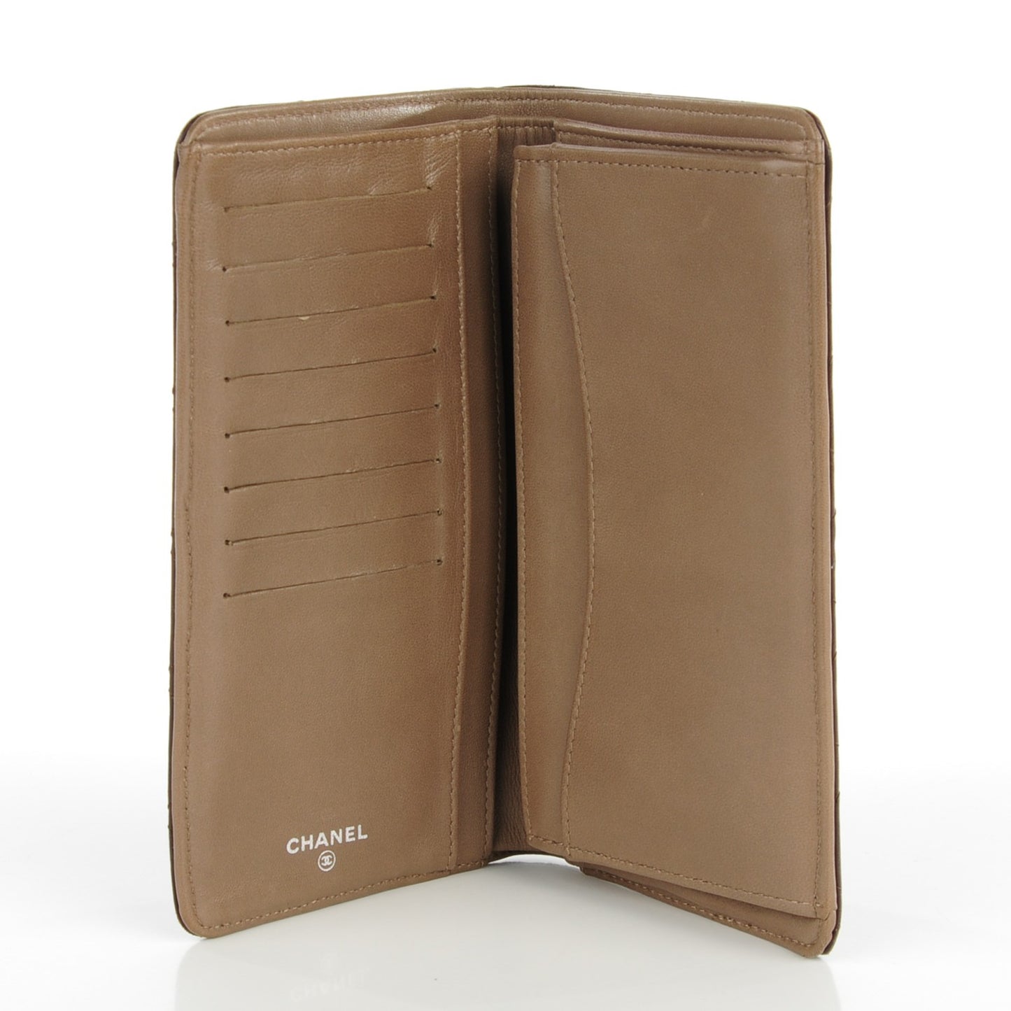 Lambskin Quilted Bi-Color Quilted Yen Wallet Brown