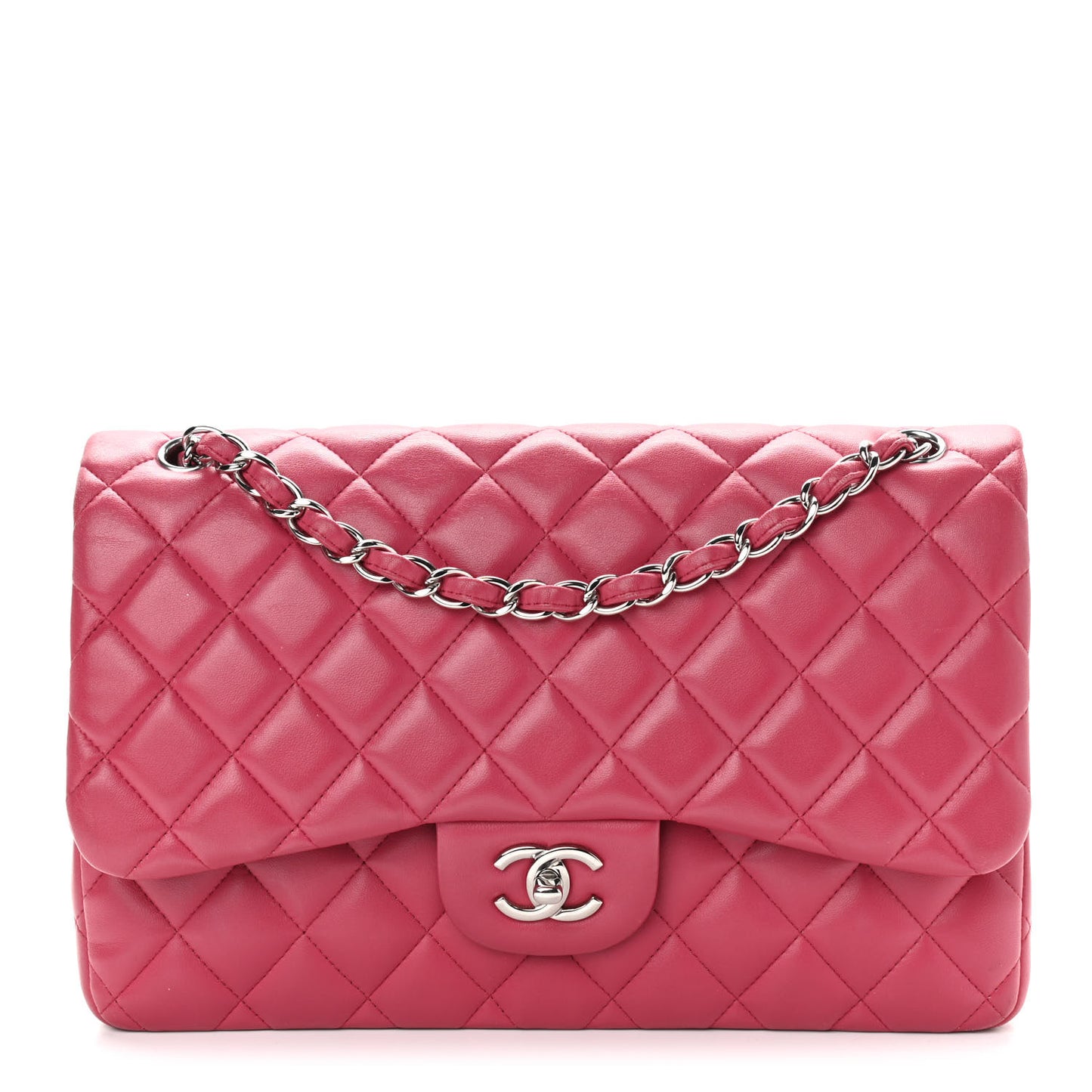 Lambskin Quilted Jumbo Double Flap Dark Pink