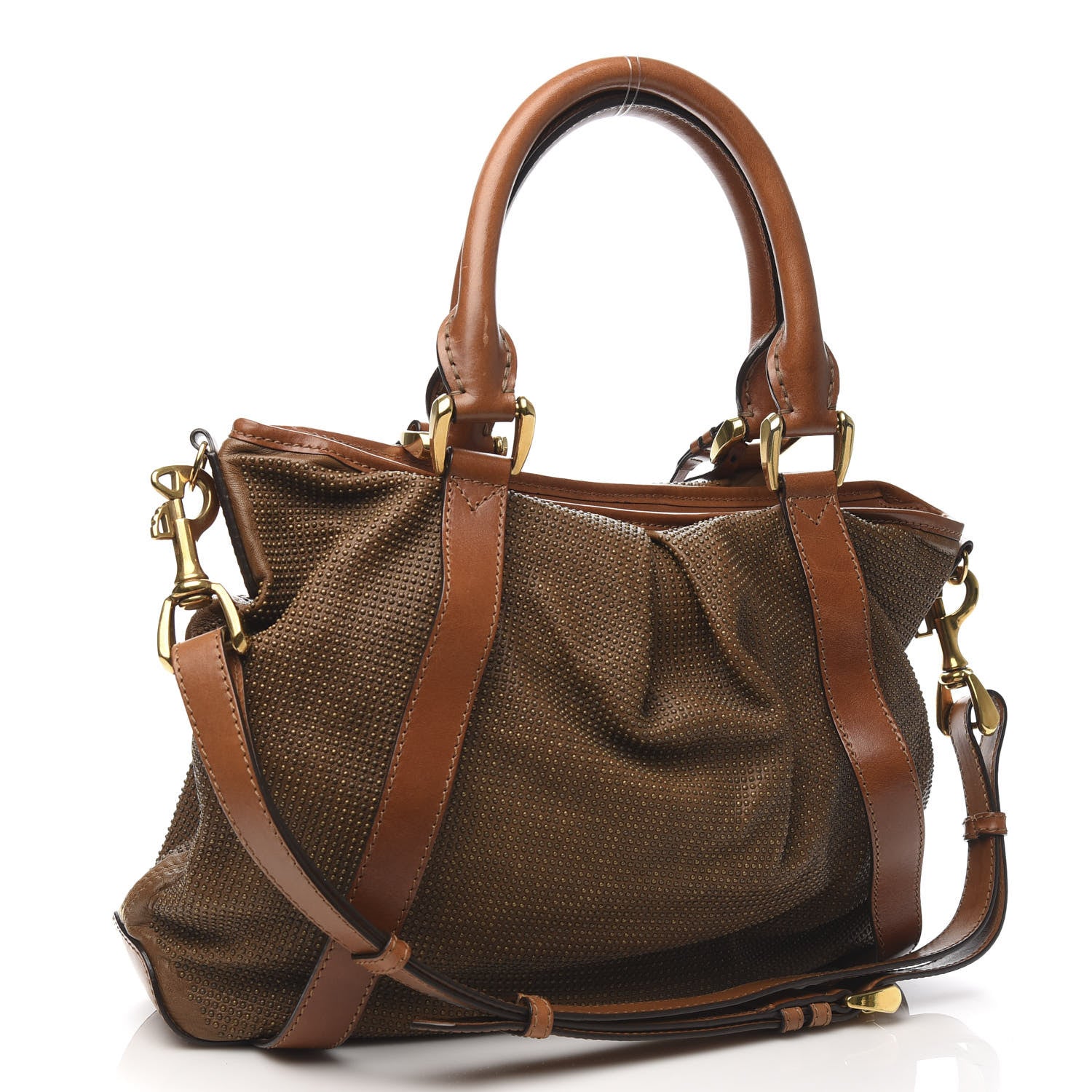 Burberry Calfskin Studded Satchel Brown 3 of 13