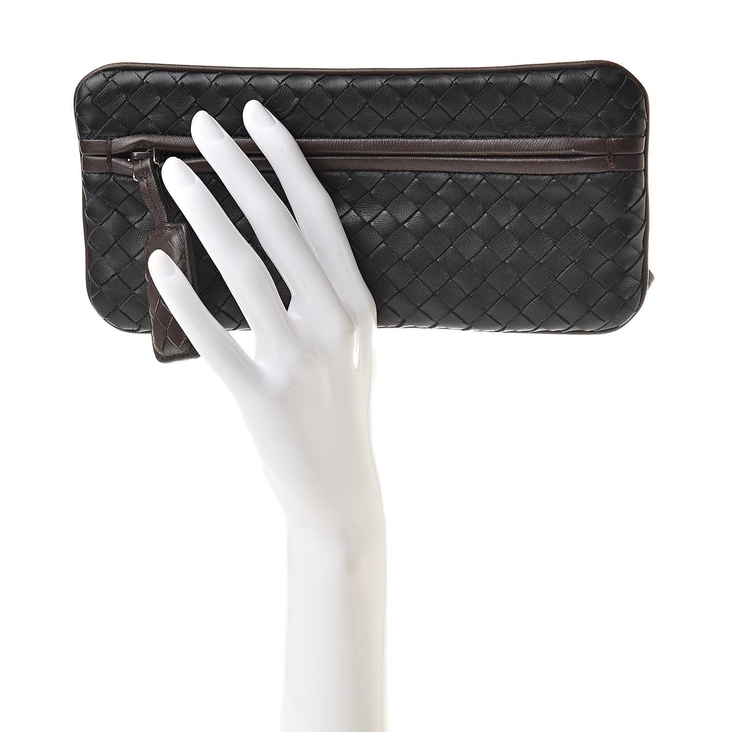 Nappa Intrecciato Zip Clutch Black Brown