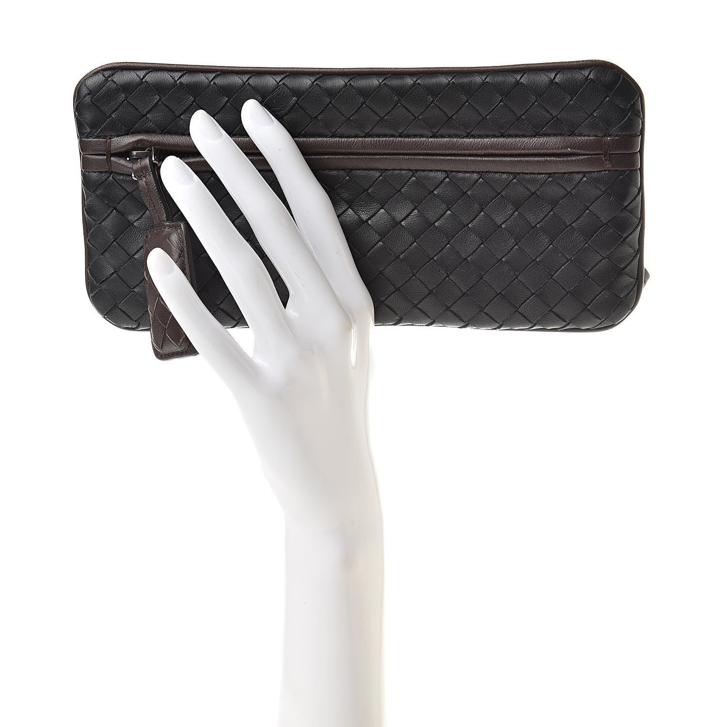 Bottega Veneta Nappa Intrecciato Zip Clutch Black Brown 2 of 8
